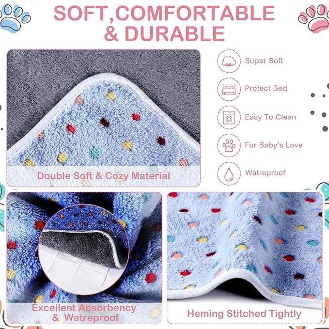 Tudomro 8 Pcs Guinea Pig Blankets Washable Small Pet Fleece Bedding Cage Liners Double Sided Pet Reusable Sleep Mat Pad Cover for Ferret Chinchilla Furniture Protection(Dot,35 x 24 Inch)