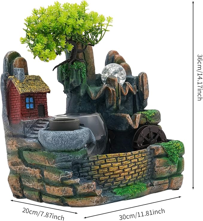 Indoor Fountain Rockery Tabletop Fountain with an Atomizer Elaxation | Water Feature Meditation Desktop Fountains for Home Office Decor or Giving 11.81' x 5.91'' x 14.17'' with LED Light