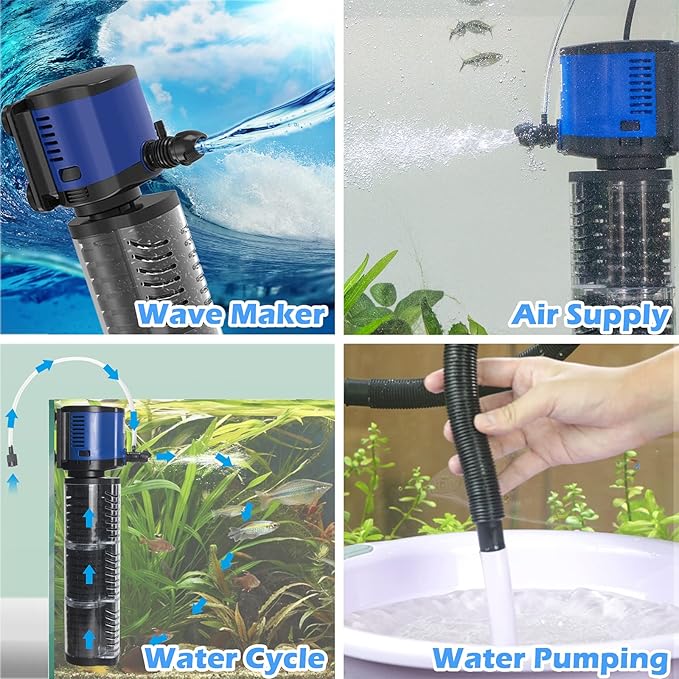 TARARIUM Aquarium Filter Powerful 700GPH for 100-400 Gallon Large Fish Tank Small Pond Fountain, Wave-Maker Submersible Water Pump Turtle Tank Filter for Saltwater & Freshwater System