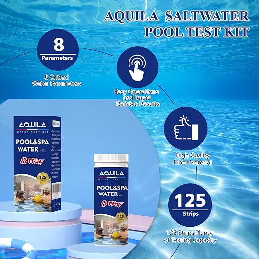 Pool Salt Test Strips Kit, 8 Way 125CT Water Test Strips for Saltwater Pool | Salt Water Pool Testing Strips Kit for Spa Hot Tub Testing pH, Total Alkalinity, Hardness, Cyanuric Acid, Chlorine, Bromine