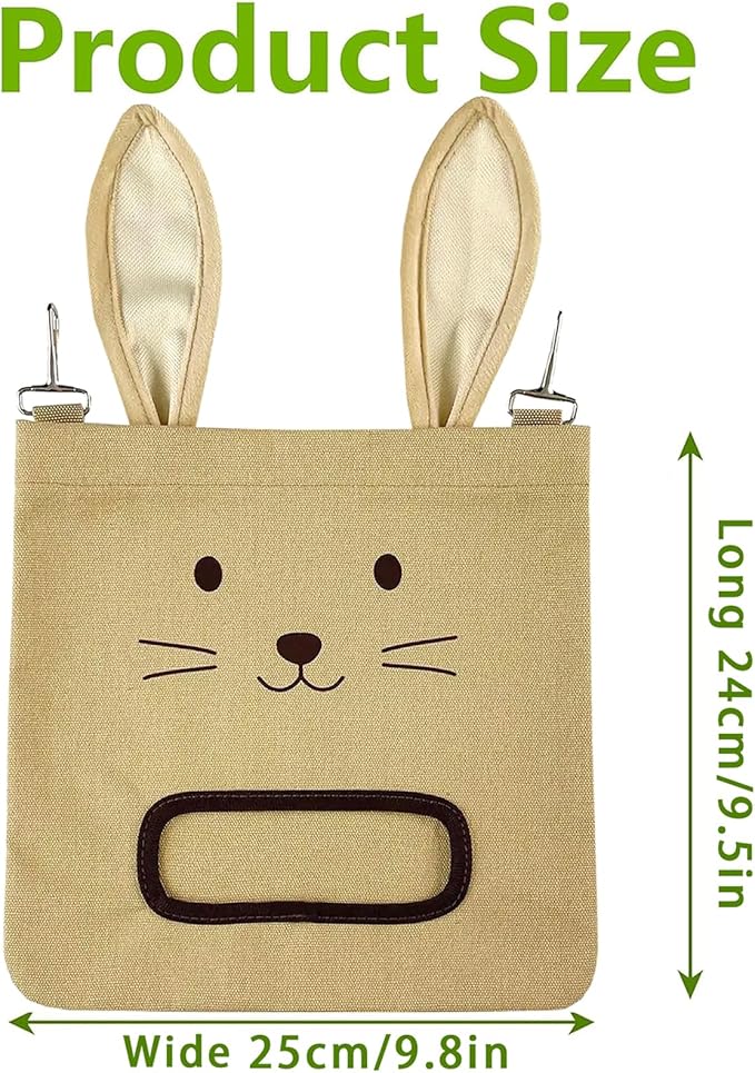 Rabbit Hay Feeder Bag - Hanging Rabbit Hay Feeder for Rabbits, Guinea Pigs and Chinchillas, Moss and Alfalfa Hay (Khaki)