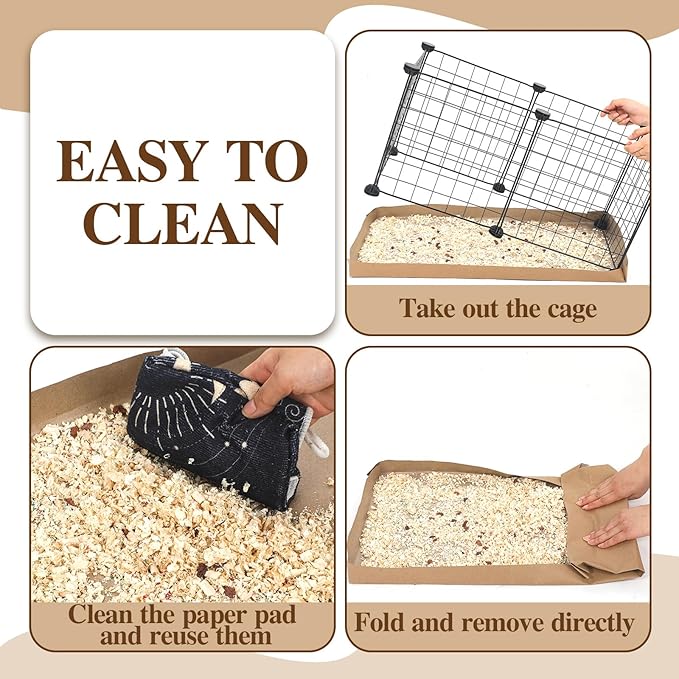 AmazingSpark 14 Pcs Guinea Pig Cage Accessories Include 12 Pcs 4.1 x 2.1 ft Disposable Guinea Pig Cage Liner 2 Pack 35 oz Pet Shavings Bedding Waterproof Kraft Bottom for Small Animal Hamster Rabbit