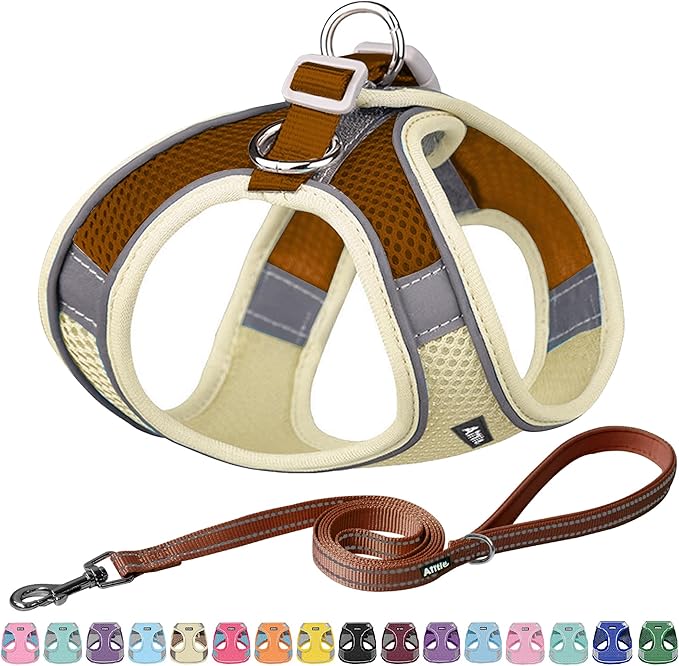 AIITLE Dog Harness, No-Pull Cat Harness with a Leash, Adjustable Reflective Dog Vest, Cat Harness Escape Proof, Outdoor Walking, Running,Training for Extra Small Dogs and House Cats Beige XXXS