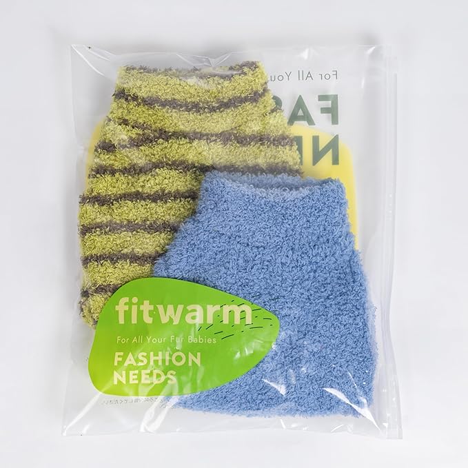Fitwarm 2 Pack Striped Fleece Dog Sweater, Warm Winter Clothes for Small Dogs Boy Girl, Fuzzy Pet Outfit, Sky Blue, Olive Green, XXL
