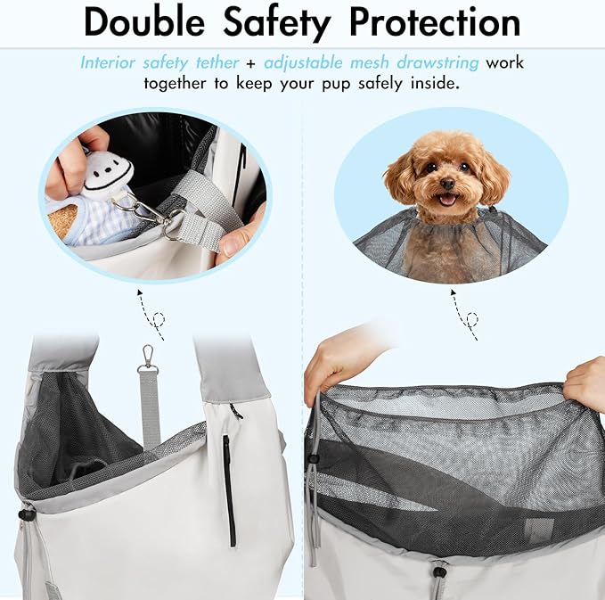 Dog Carrier Sling, Dog Carriers for Small Dogs & Cats with Pockets, Puppy Carrier Sling 20 lbs Machine Washable, Adjustable Shoulder Strap, Hands Free for Family Outdoor Use (Grey)