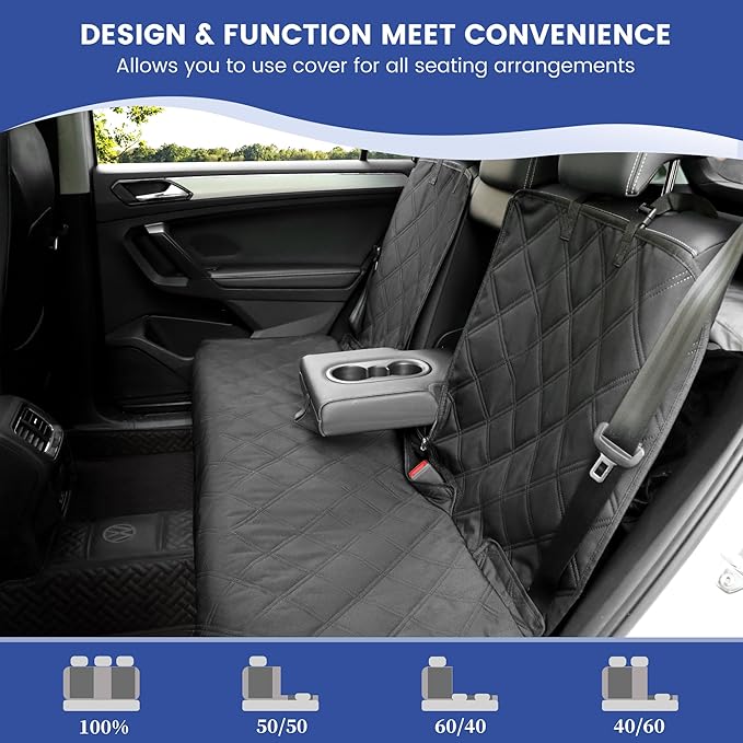 ALLANSING XL Back Seat Cover for Full-Size Trucks/SUVs Rear Split Bench, Heavy Duty 900D Waterproof Non-Slip Car Seat Protector for Messy Kids & Drooling Dogs, Easy Clean (Black)