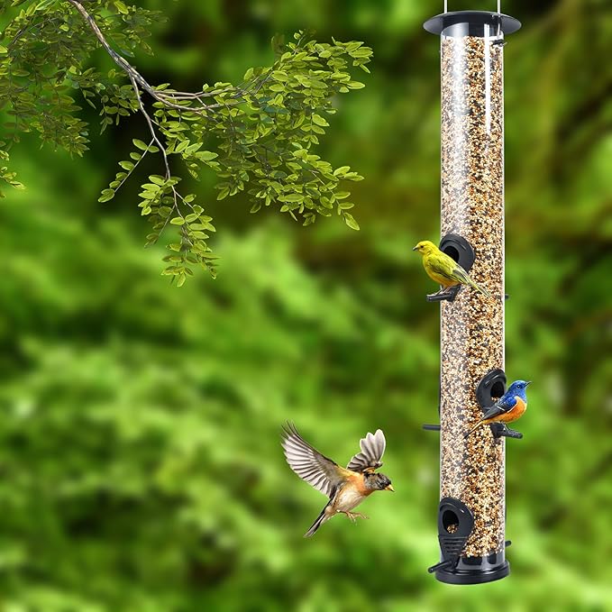 Backyard Expressions Tall Tube Bird Feeder - Durable Hanging Wild Bird Feeder for Wild Birds - 23" Tall, 6-Port Design
