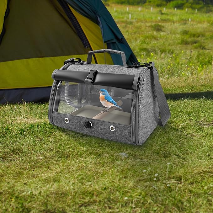 Bird Carrier Bird Travel Cage with Standing Perch Mesh Travel Bag with Clear Windows Lightweight and Portable Parrot Carrier Parakeet Cage for Hiking Camping