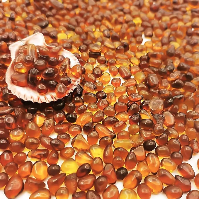 Keedolla 2 lbs/900g Aquarium Sea Glass Pebble Stones, 6-9mm Fish Tank Gravel Marble Rock for Aquarium, Fish Turtle Tank, Vase Fillers, Garden - Amber