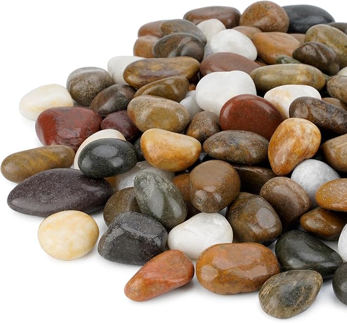 Mr. Fireglass Natural Polished Pebbles, 1 Inch Decorative Mixed Color Stones Aquarium Gravel River Rocks for Vase, Succulents, Landscaping and Home Decor (5-lb Bag)