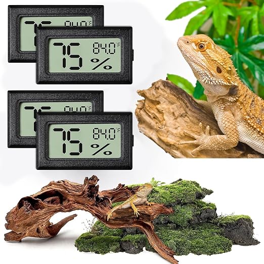 Vodolo Reptile Thermometer and Humidity Gauge,4PCS Digital Adhesive Reptile Hydrometer Thermomete Tank Accessories Pet Supplies for Tortoise Habitat,Chameleon Cage,Iguana,Tree Frog Terrarium