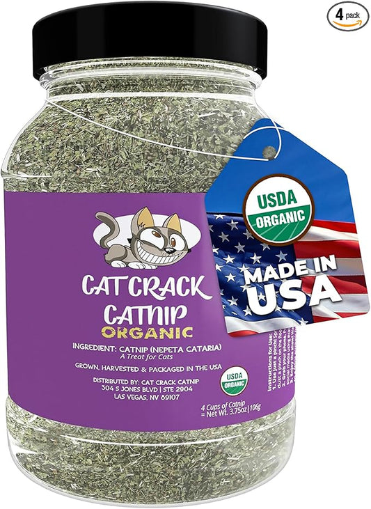 Cat Crack Organic Catnip, 100% Natural Cat Nips Organic Blend that Energizes and Excites Cats, Used for Cat Play, Training, & New Catnip Toys (4 Cups)