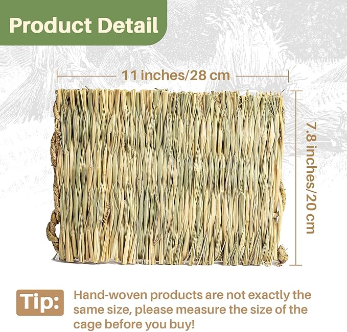 Sukh 2 PCS Rabbit Grass Mats - Natural Hay Woven Bunny Rabbit Bad Cage Mats Pet Bedding Cooling Sleeping Nesting & Toys for Hamster Bunny Chinchilla Guinea Pig Mouse Bird and Other Small Animal