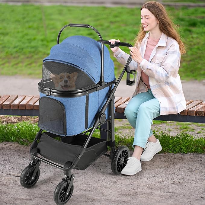 MAMIZO Pet Stroller for Medium Dogs Cats Up to 55 lbs, All-Terrain 3-in-1 Dog Stroller with Detachable Carrier, Rubber Wheels, One-Click Folding, Storage Basket & Cup Holder, for Senior Dogs & Cats