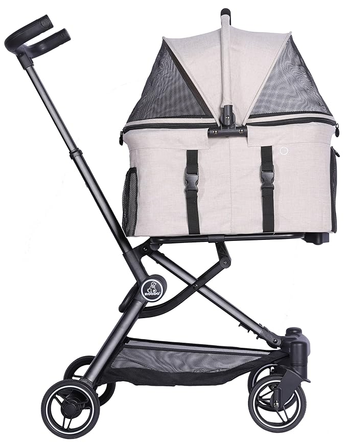 ROODO 2026 Upgraded Version 3 in 1 Dog Cat Stroller with Detachable Carrier Lightweight Folding Portable All Terrain Pet Travel System Puppy Kitty Doggie Bunny Stroller for 30lbs(Light Khaki)