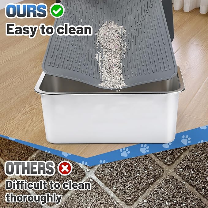 MEWTOGO Easy Clean Silicone Cat Mat for Litter Box - 33.7" x 22" Waterproof Non-Slip Kitty Litter Trapping Mat for Protecting Floor, Less-Mess Food Water Mat for Indoor, Gray