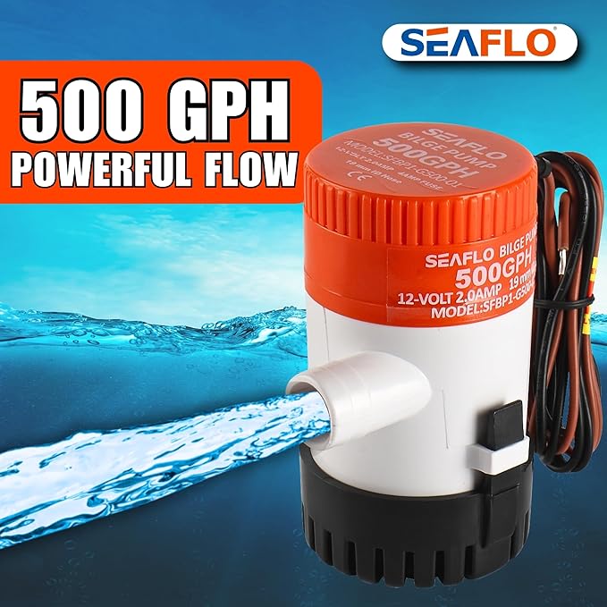 SEAFLO 01 Series 500 GPH Bilge Pump – 12V, 3/4" Outlet, Marine Submersible Pump with Anti-Airlock Protection, CE & Rohs Certified, 4-Year Warranty | Reliable for Boats and Marine Applications