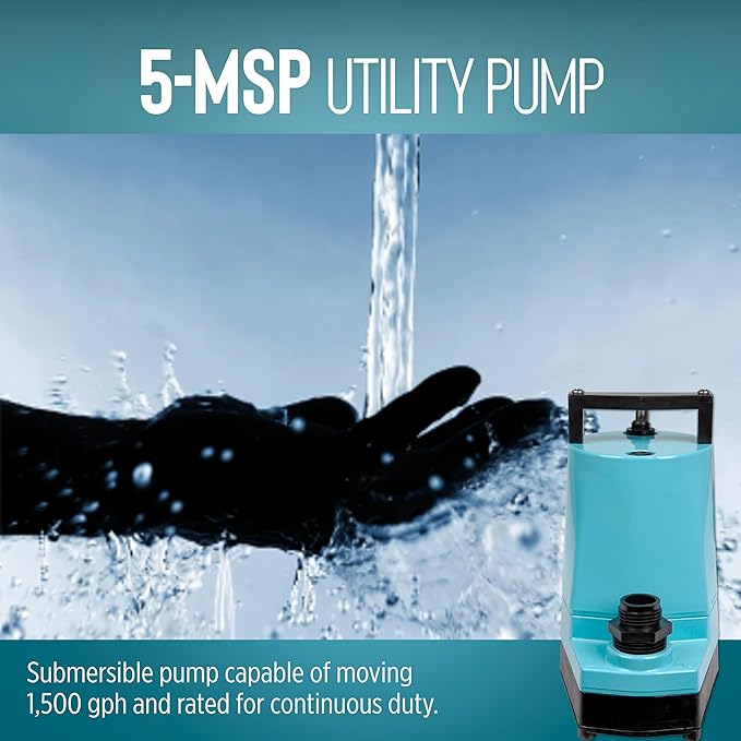 Little Giant 5-MSP 115-Volt, 1/6 HP, 1500 GPH Aluminum Manual Utility Pump, 10-Ft. Cord, Blue, 505723