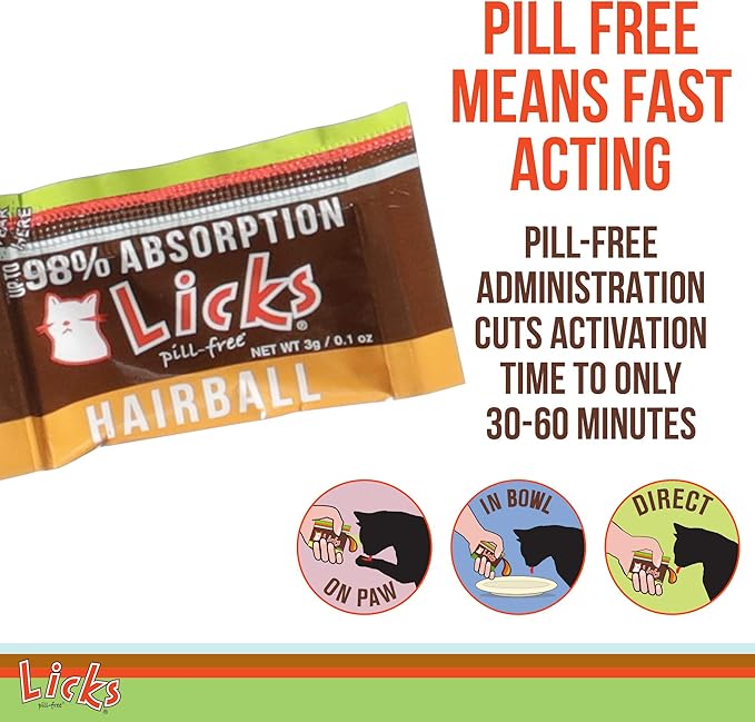 Licks - Hairball Remedy for Cats - Cat Hairball Treatment Containing Flax Seed Oil, Cod Liver Oil, and Sorbitol - LiquiPaks - 10 Use