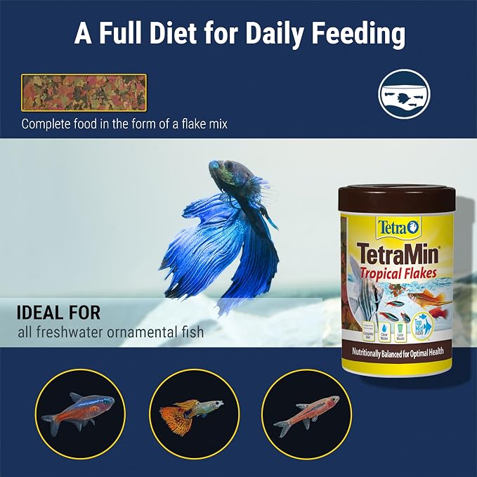 TetraMin Tropical Flakes Fish Food, 7.06 oz | Complete Daily Diet For Top-And-Mid Feeding Tropical Fish, Protein For Growth & Prebiotics for Digestion, Clear Water Formula