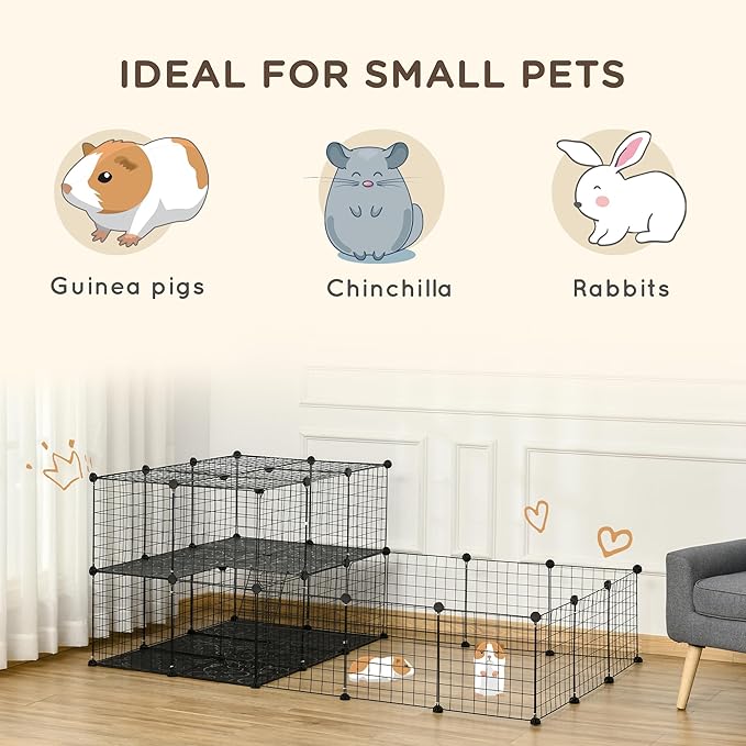 PawHut 47 Panels Pet Playpen, Small Animal Playpen with Doors, Portable Metal Wire Yard Bunny Pen for Guinea Pigs, Chinchillas, 14" x 14"