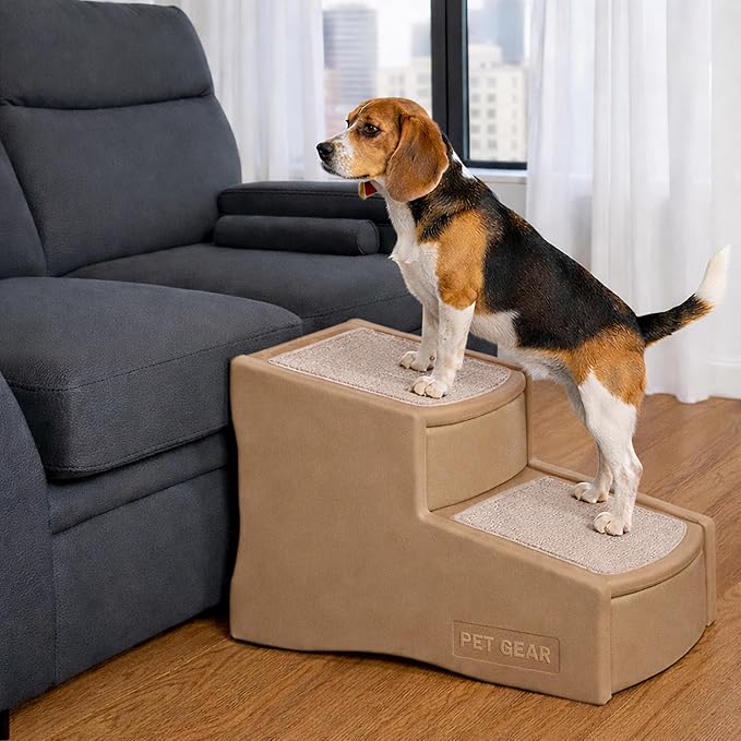 Pet Gear Easy Step II Pet Stairs, Sand Dune, 2 Step | For Cats/Dogs up to 150 Pounds, Portable, Removable Washable Carpet Tread, No Tools Required