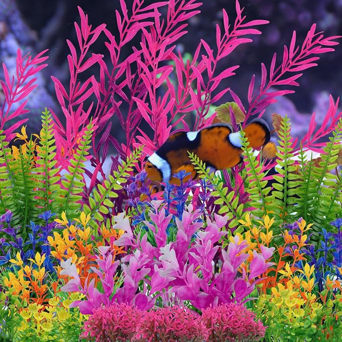 QUOZUO 25 Pack Aquarium Plants, Fish Tank Decor Colorful Plants Artificial Aquarium Decorations for Household and Office Aquarium Simulation, Small to Large