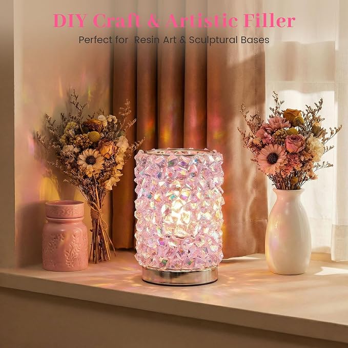 DOMESTAR 150 PCS Iridescent Fake Ice Rocks, Pink and Clear Acrylic Crystals | Plastic Gems for Vases Fillers, Table Scatter, Tables Centerpieces, Wedding Centerpieces, Fish Tank Craft Supplies