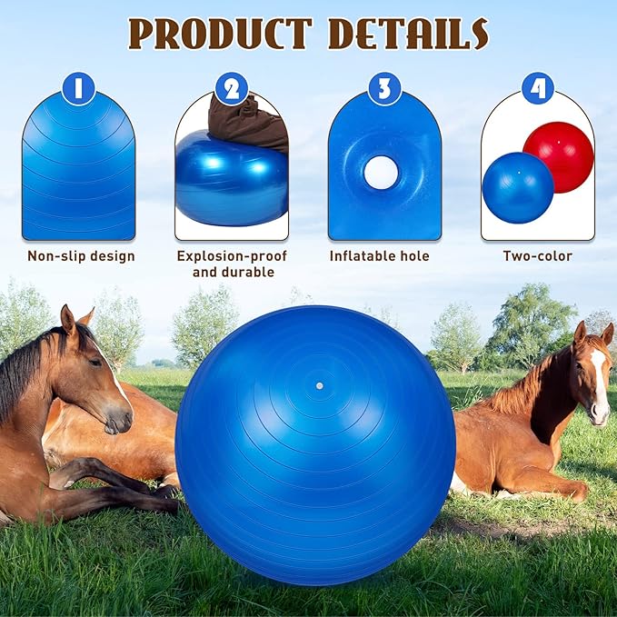 Sotiff 2 Pcs 40 Inch Horse Ball for Play Large Horse Big Equine Herding Anti Burst Dog Ball Soccer Giant, Pump Included(40 Inch,Blue and Red)