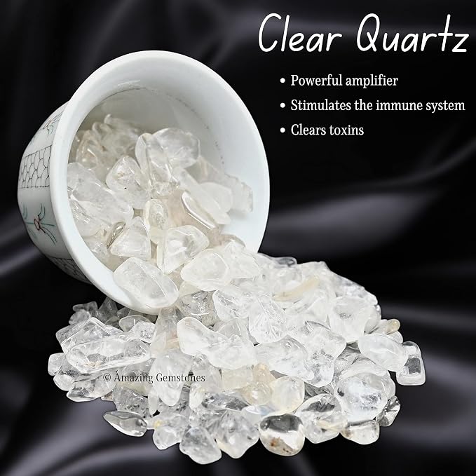 Amazing Gemstone Clear Quartz Crystal Chips and Tiny Crystals for Aquarium Gravel - Bulk Fish Tank Gravel, Small Tumbled Stone Chips and Tiny Crystals for Decoration (Natural AAA Grade Gemstones)
