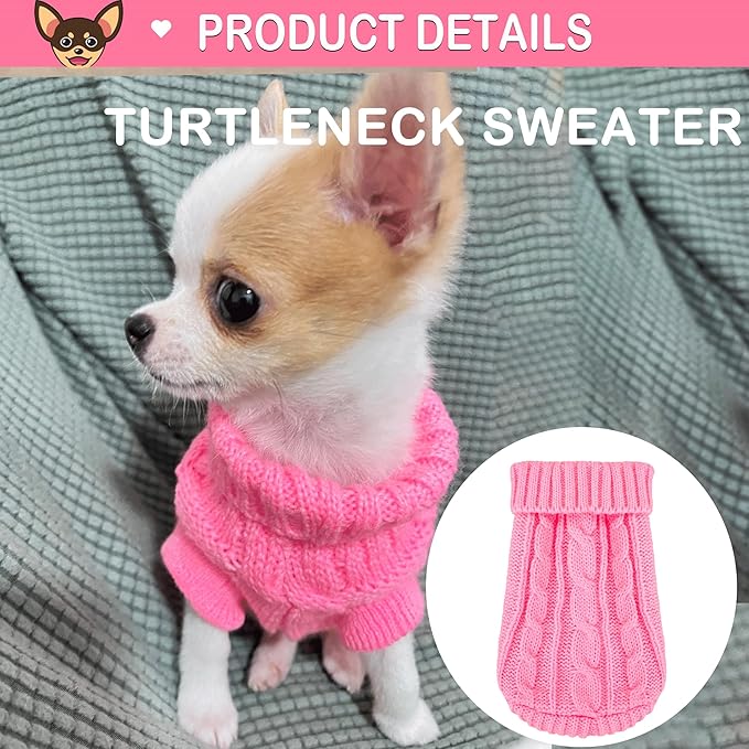 Chihuahua Yorkie Sweater, 2 Pieces Dog Sweaters for Small Dogs, Turtleneck Knitted Dog Clothes for Small Dogs, Winter Warm Pullover Sweaters, Pet Cat Sweater Cold Weather Puppy Clothes Outfits XS