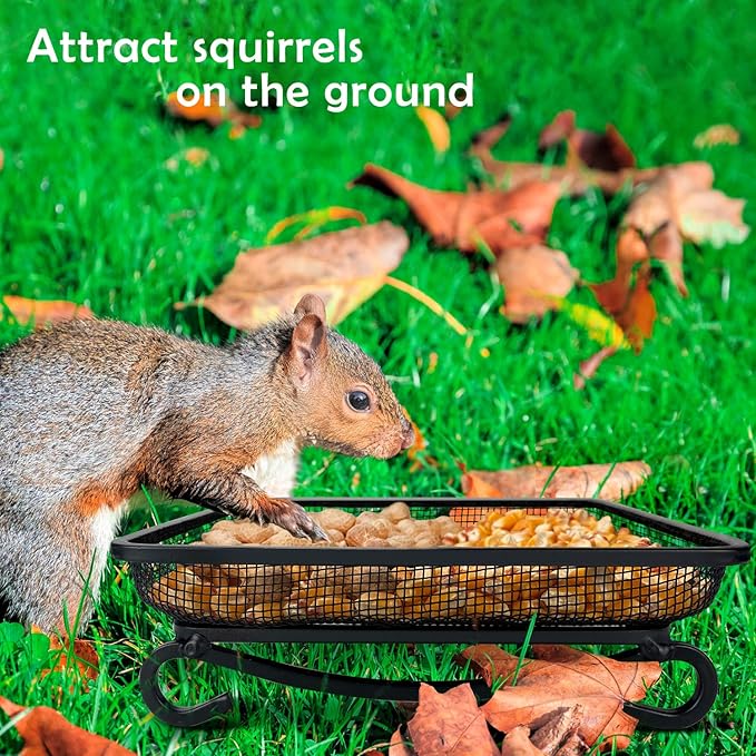 MIXXIDEA Ground Bird Feeder Tray, Metal Platform Mesh Seed Tray for Bird Feeders, Great Attracting Garden Yard Decoration for Wild Birds Squirrels Dove (1 Pack)