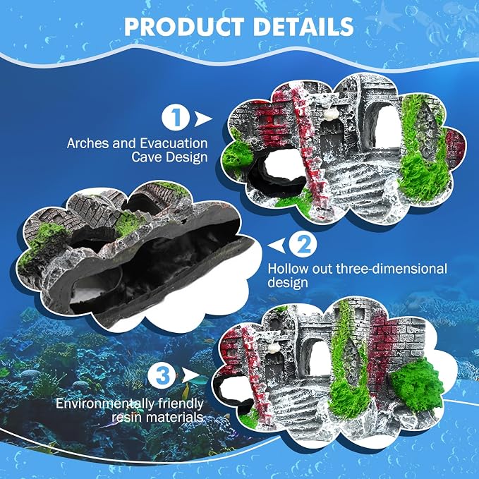 Aquarium Castle Fish Tank Decoration Cave - Shelter for Fish to Play and Rest, Aquarium Ornament Fish Tank Ornament for Shrimp, Turtle