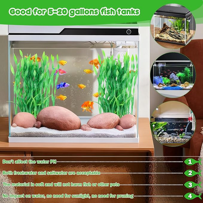 QUOZUO Fish Tank Decorations Seaweed Large Plants, Green Artificial Plants for Aquarium, Fish Tank Accessories, Aquarium Decor Plastic Plants 3pcs