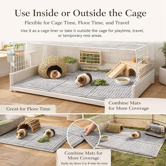 Guinea Pig Fleece, 6 Pack Guinea Pig Cage Liners Washable, 11.81 x 19.69 Reusable Guinea Pig Bedding, Non-Slip Animal Sleeping Mats for Guinea Pig Puppy Bunny Hamster (Blue)