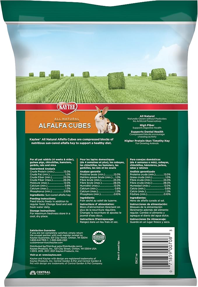 Kaytee Alfalfa Cubes for Rabbits, Guinea Pigs, and Other Small Animals, 15 oz (Pack of 2)