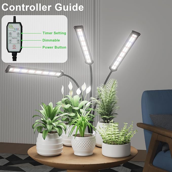 Grow Light,24W (160Watts Equiv) 5000K White Full Spectrum LED Growing Lamp Clip on Desk for Indoor Plants,Bulbs Replaceable & Non-dimmable (Black, 120Watts)