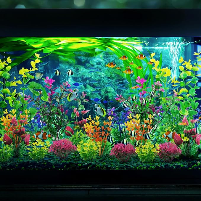 QUOZUO 25pcs Artificial Plant, Fish Tank Decorations Plants, Aquarium Decor, 6.5x4.7x1.5 inches, 1pc, Colorful, Plastic, Indoor, 25 Count