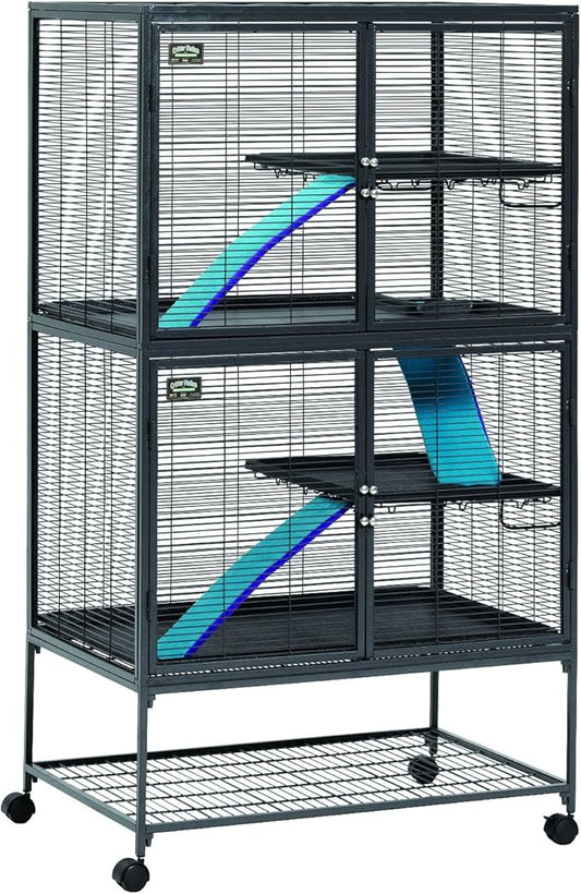 Critter Nation by MidWest Homes for Pets Double Unit Small Animal Cage, Habitat for Rats, Chinchillas, Ferrets, Sugar Gliders, Tool-Free Assembly, with Full-Width Doors, Shelves & Removable Base Pans