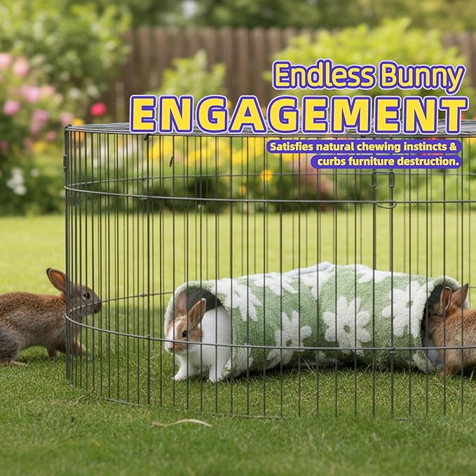 Bunny Tunnels & Tubes Collapsible 3 Way Rabbit Hideout with 13pcs Toys for Bunny Guinea Pig Hamster Chinchilla Hedgehog Rat Ferret Kitten (Flannel Flower)
