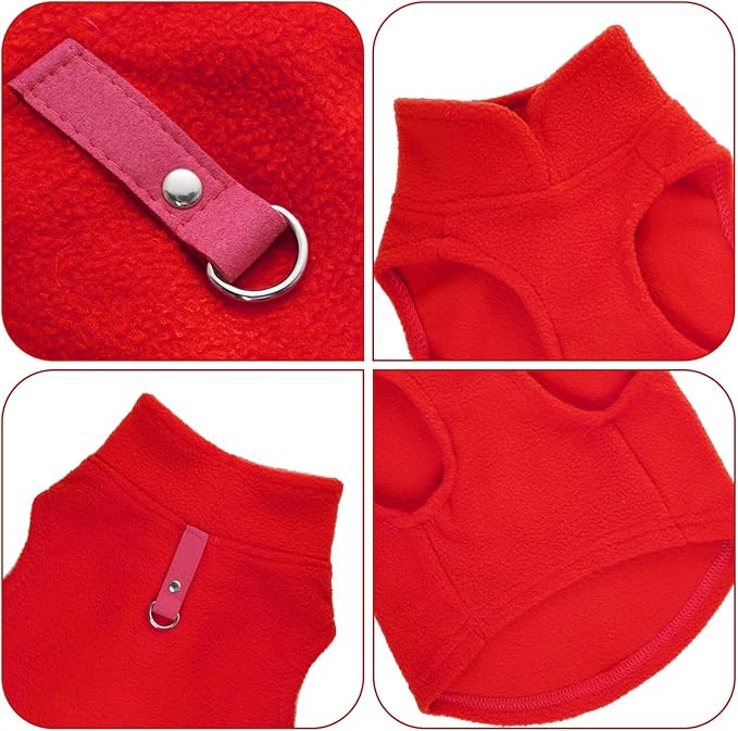 Rbenxia 1 Piece Dog Sweater with Leash Ring Soft Fleece Vest Dog Pullover Warm Jacket Pet Dogs Clothes Winter Dogs Outfits for Small Cat Pets (Red, X-Small)