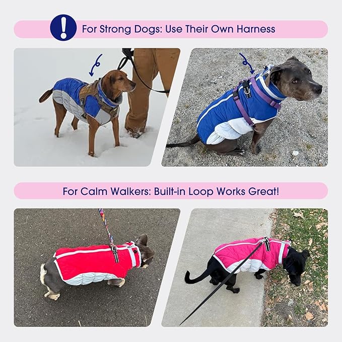 FUAMEY Dog Coat for Large Dogs,Waterproof Dog Winter Jacket with Harness Built in Puppy Cold Weather Coats Reflective Pet Vest with Zipper Warm Fleece Dogs Snowsuit Windproof L