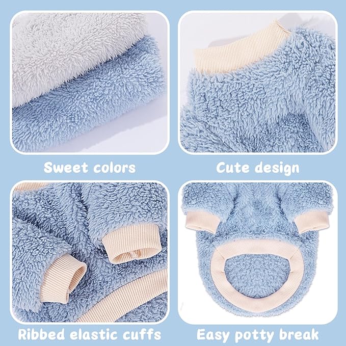 2 Pieces Dog Sweater for Small Dogs Winter Warm Puppy Sweater Fleece Cute Dog Clothes for Dogs Like Chihuahua Yorkie Thick Pet Clothing (Light Grey, Blue, Medium)