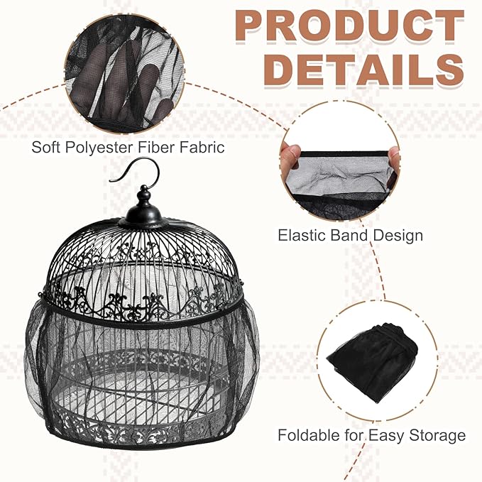 Bird Cage Seed Catcher, Bird Cage Net Cover Seeds Guard, Universal Birdcage Accessories, Black, Circumference 19.7"-31.5", Height 6.3" for Parrot Cockatiel Enclosures
