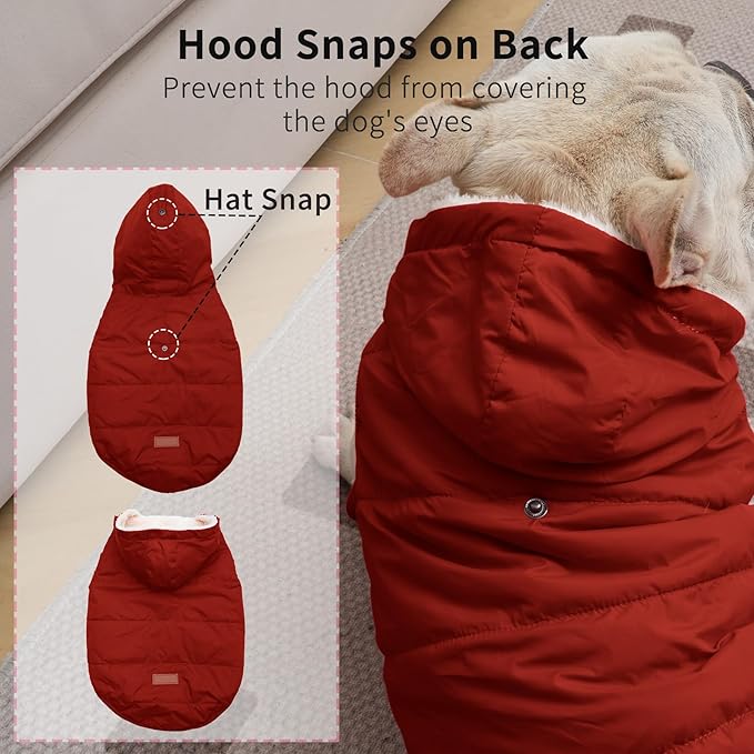 Vecomfy Dog Hoodie in Winter for Medium Dogs Jacket Pet Coats with Hooded, Red L