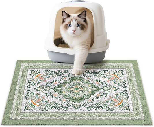 Unicorn Catcher Cat Litter Mat 24" x 15" Non-Slip Litter Box Mat Washable Litter Catcher Mat for Litter Box Indoor Food Mat Supplies Essentials, DarkSeaGreen