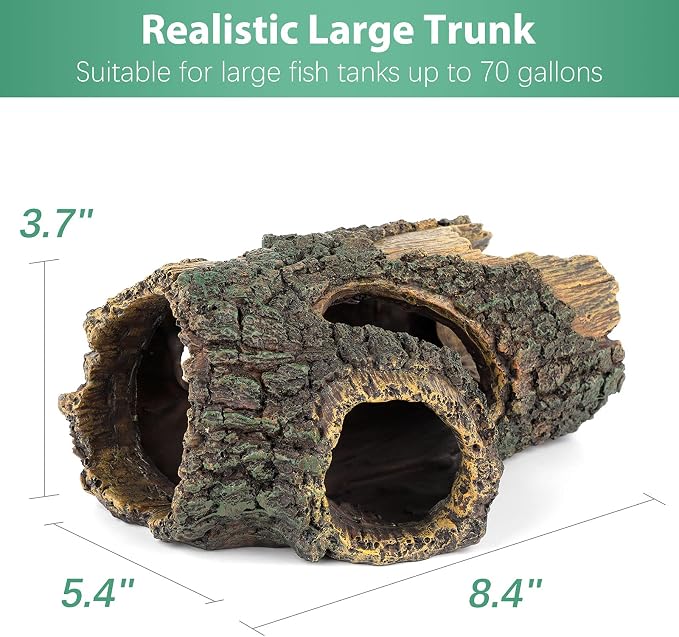 Uniclife Aquarium Large Betta Log Resin Hollow Tree Trunk Decor Artificial Wood Fish House Cave Bark Ornament with Hideout Holes for Shrimp Small Cichlid Lizard and Turtle in 10-70 Gallon Fish Tank