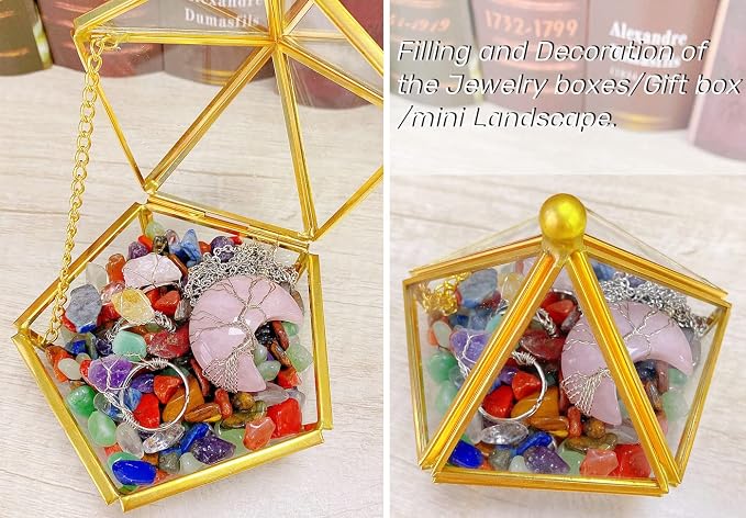 QINJIEJIE 400G 7 Chakra Crystals Tumbled Stones Polished Rocks Chips Stone Crushed Crystal Healing Natural Gem Gravel Home Decoration Aquarium Tank Plants Vase Filler Landscape Bottom Ornament 0.9lb