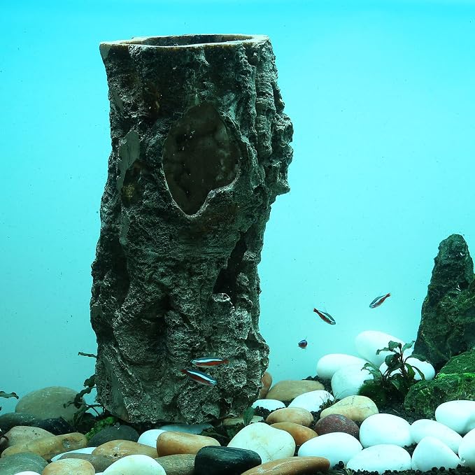Large Reptile Hides Cave, Aquarium Decor Tree Trunk Fish Tank Decorations | 12’’ Large Fish Tank Decor, Bark Texture, Resin Ornament for Reptile Fish Tank 10+ Gal, Hideout for Fish Lizard Leopard Gecko