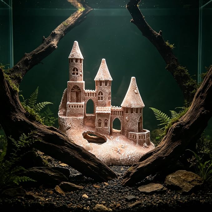 M2cbridge Aquarium Decor Antique Roman Column Ruin European Castle Underwater Landscape(Sandrock Castle)